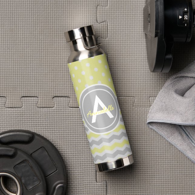 Yellow Grey Polka Dot Chevron Water Bottle (Gym)