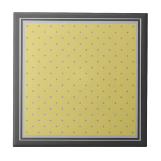 Yellow Grey Polka Dots and Striped Border Ceramic Tile