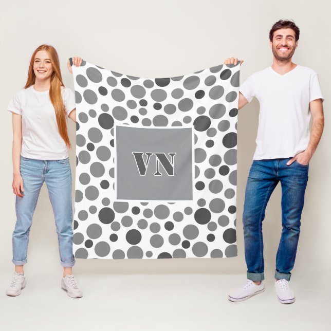 yellow grey polka dots on a white background fleece blanket (In Situ)