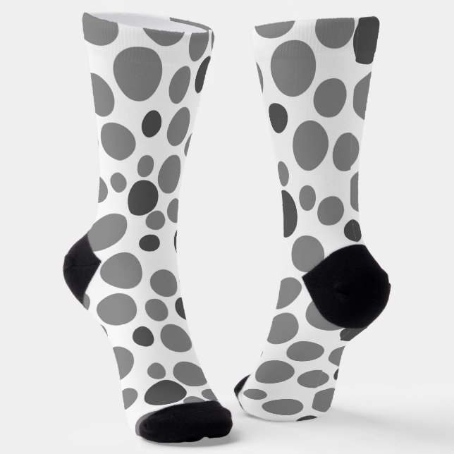 yellow grey polka dots on a white background socks (Angled)
