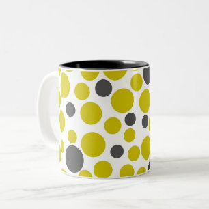 yellow grey polka dots on a white background Two-Tone coffee mug