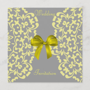 Yellow Grey Pretty Lace Wedding Invitations
