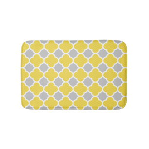 Yellow & Grey Quatrefoil Geometric Pattern Bath Mat