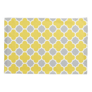 Yellow & Grey Quatrefoil Geometric Pattern Pillowcase
