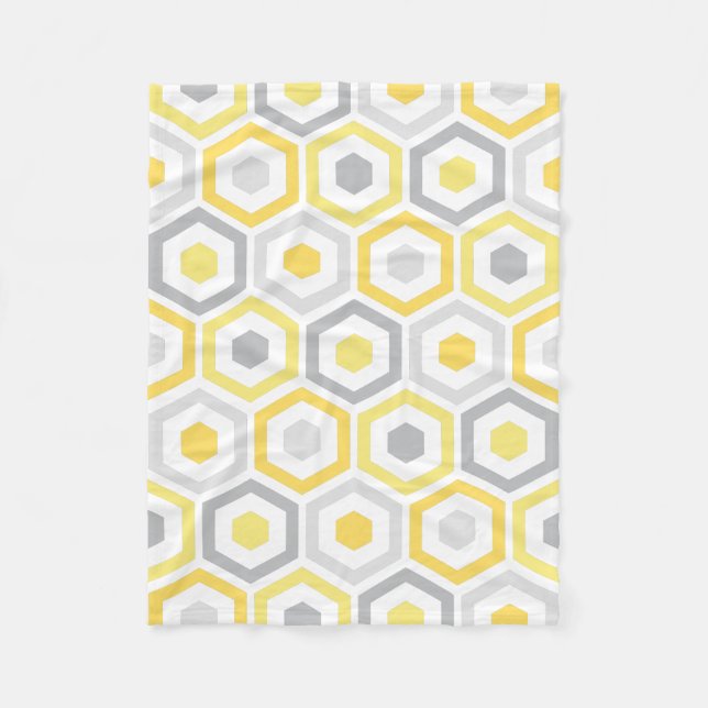 Yellow Grey Retro Geometric Pattern Fleece Blanket (Front)