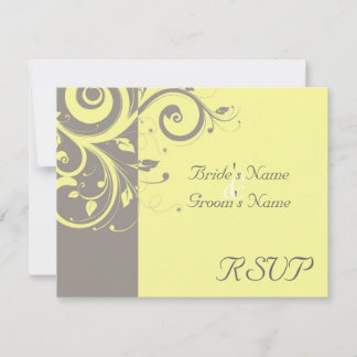 Yellow, Grey Reverse Swirl Wedding Matching RSVP Card