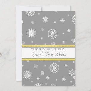 Yellow Grey Snow Christmas Custom Baby Shower Invitation