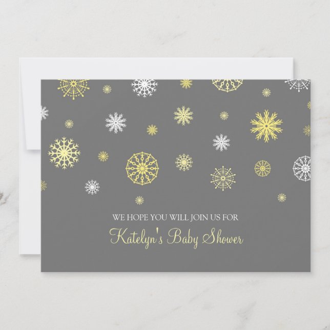 Yellow Grey Snow Christmas Custom Baby Shower Invitation (Front)