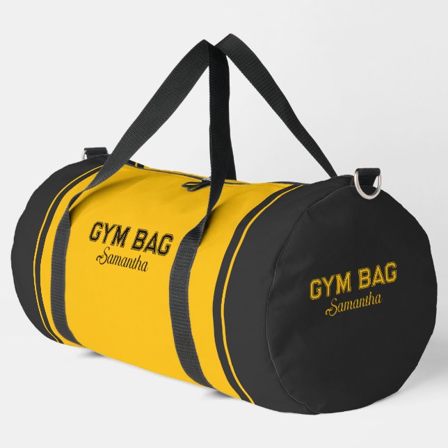 Yellow & Grey Sport Typography Gym Bag Custom Name (Left Corner)