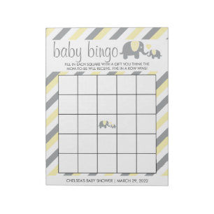 Yellow & Grey Stripe Elephant Baby Shower- Bingo Notepad