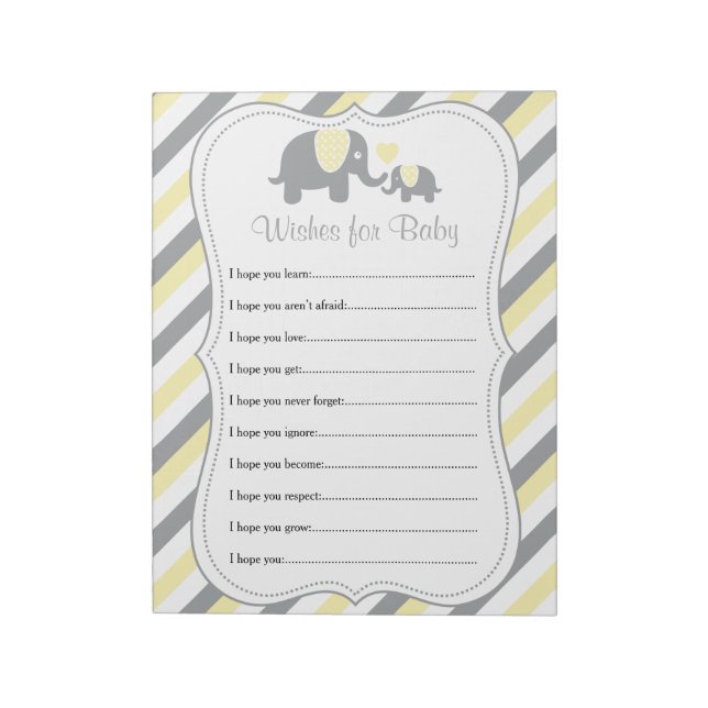 Yellow & Grey Stripe Elephant Baby Shower - Wishes Notepad (Rotated)