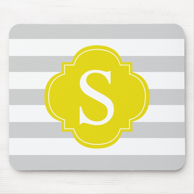 Yellow Grey Stripes Monogram Mouse Pad (Front)