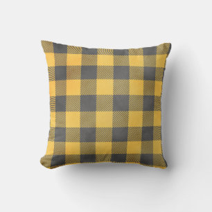 Yellow Grey Tattersall Plaid Pattern Cushion