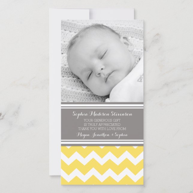 Yellow Grey Thank You Baby Shower Photo Cards (Front)