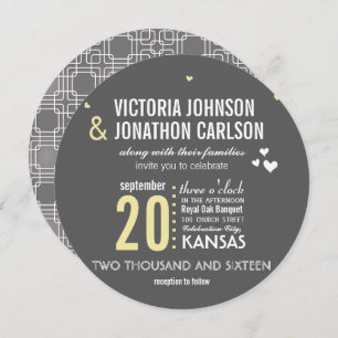 Yellow Grey Trendy Geometric Typography Wedding Invitation