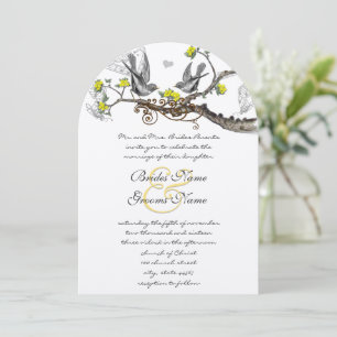 Yellow & Grey Vintage Birds Wedding Invite