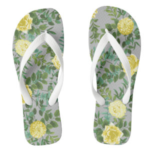 Yellow & Grey Vintage Elegant Floral Wedding Thongs