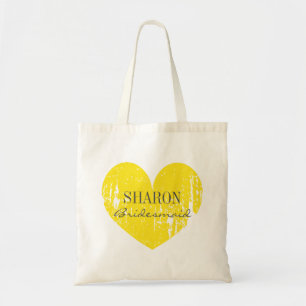 Yellow grey vintage heart bridesmaid tote bags