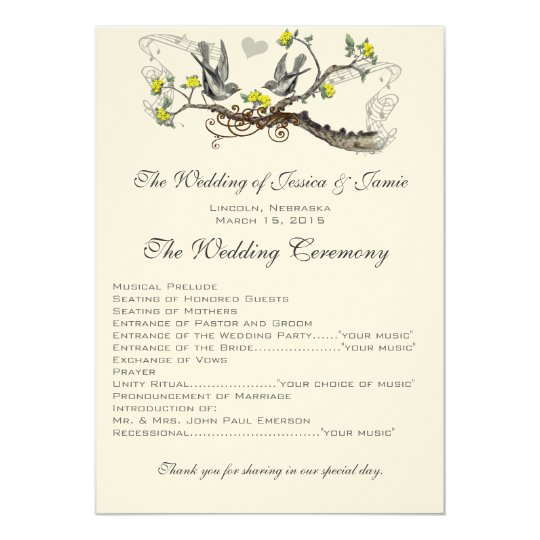 Yellow & Grey Vintage Love Birds Wedding Invite