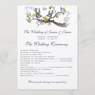 Yellow & Grey Vintage Love Birds Wedding  Program