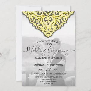 Yellow Grey Virtual Wedding Livestream Wedding Invitation
