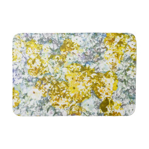 Yellow grey water colour flower pattern design bath mat