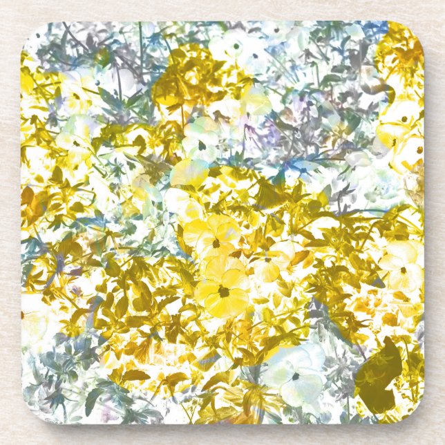 Yellow grey water colour flower pattern design coaster (Front)