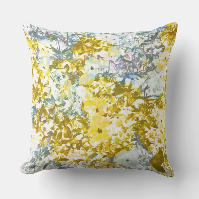 Yellow grey water colour flower pattern design cushion (Front)
