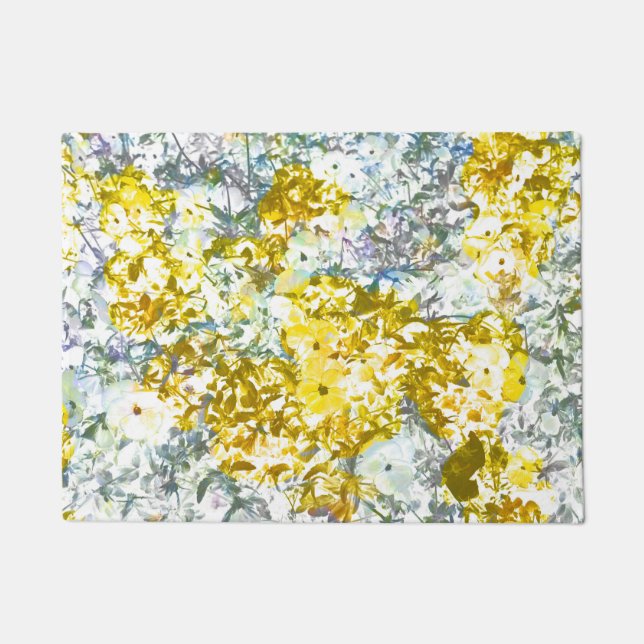 Yellow grey water colour flower pattern design doormat (Front)