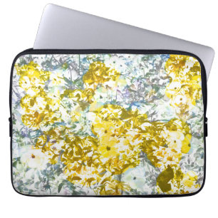Yellow grey water colour flower pattern design laptop sleeve