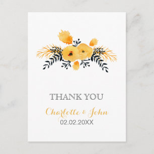 yellow grey watercolor floral Thank You notes Postcard