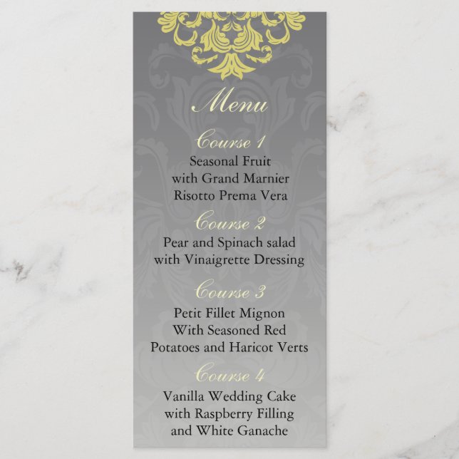 "yellow grey"  Wedding menu (Front)