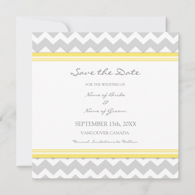 Yellow Grey Wedding Save the Date Card (Front)