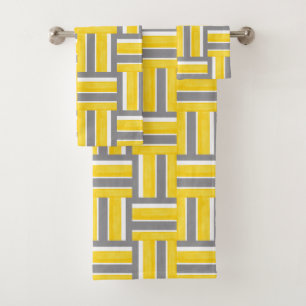 Yellow Grey Whit Stripes Modern Pattern Bath Towel Set