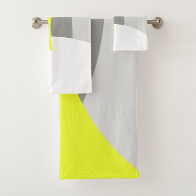 Yellow Grey White Abstract Art Bath Towels (Insitu)