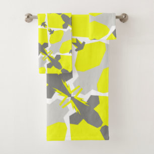 Yellow Grey White Abstract Art Bath Towels