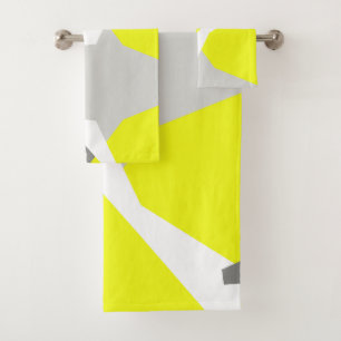 Yellow Grey White Abstract Art Bath Towels
