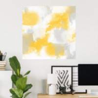 Yellow Grey & White Abstract Brushstrokes