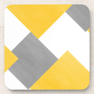 Yellow Grey White Abstract Geometric Coaster