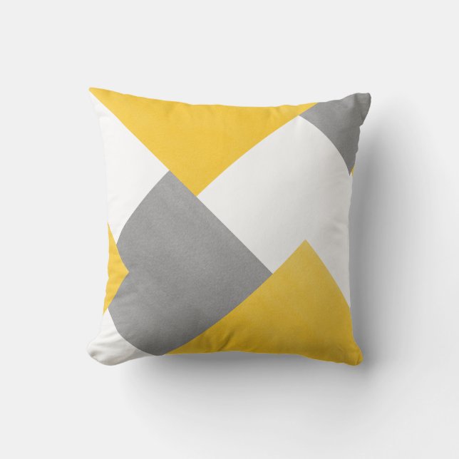 Yellow Grey White Abstract Geometric Cushion (Front)