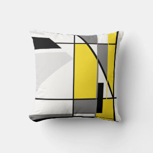 Yellow Grey White Black Abstract Geometric Mosaic Cushion
