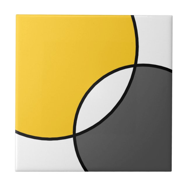 Yellow Grey White Circles   Ceramic Tile (Front)