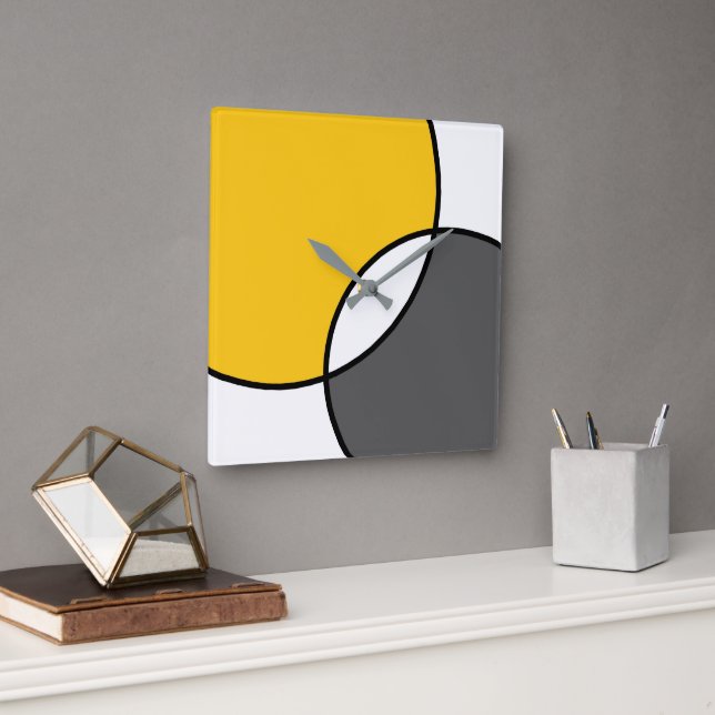 Yellow Grey White Circles   Square Wall Clock (Office)