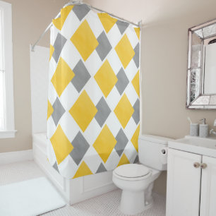 Yellow Grey White Colour Block Pattern Shower Curtain