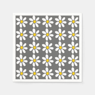 Yellow Grey White Daisy Pattern Napkin
