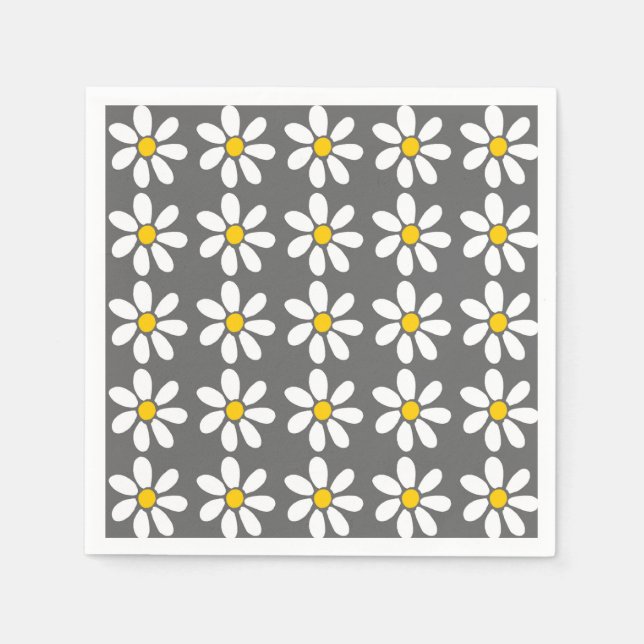 Yellow Grey White Daisy Pattern Napkin (Front)
