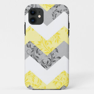 Yellow, Grey & White damask cheveron iPhone 5 case