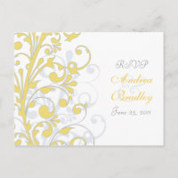 Yellow, Grey, & White Floral RSVP Postcard
