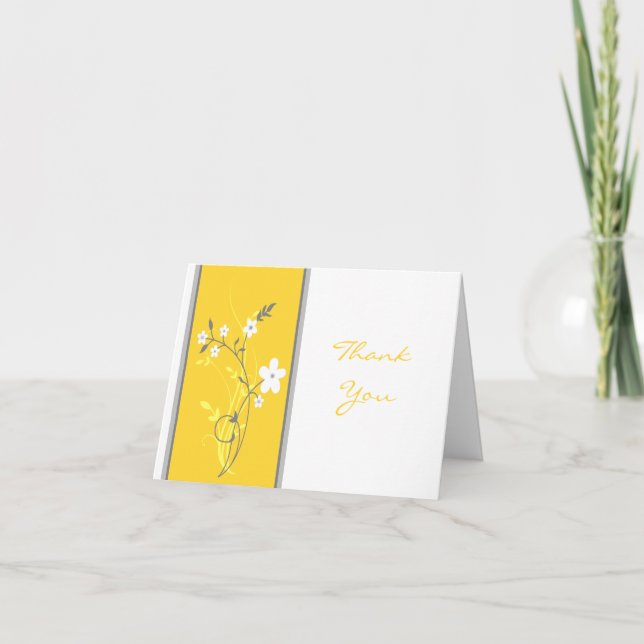Yellow, Grey, White Floral Thank You Card (Front)