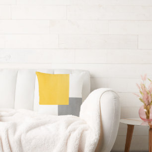 Yellow Grey White Geometric Block Cushion